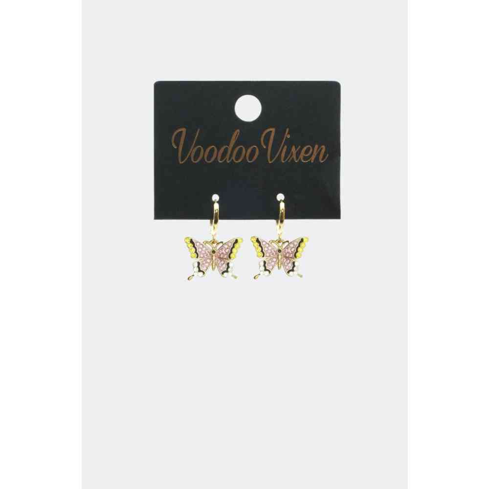 Voodoo Vixen - Colourful Diamante Butterfly Des boucles d'oreilles - Multicolore
